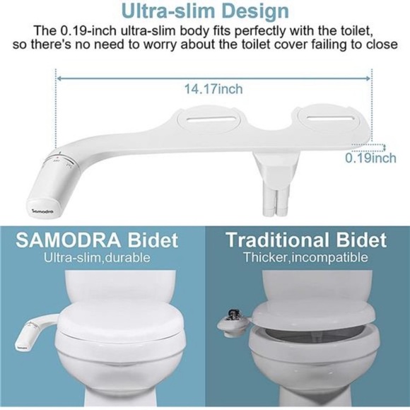 Ultra-Slim Bidet, Minimalist Bidet for Toilet with Non-Electric Dual Nozzle - Picture 4 of 6